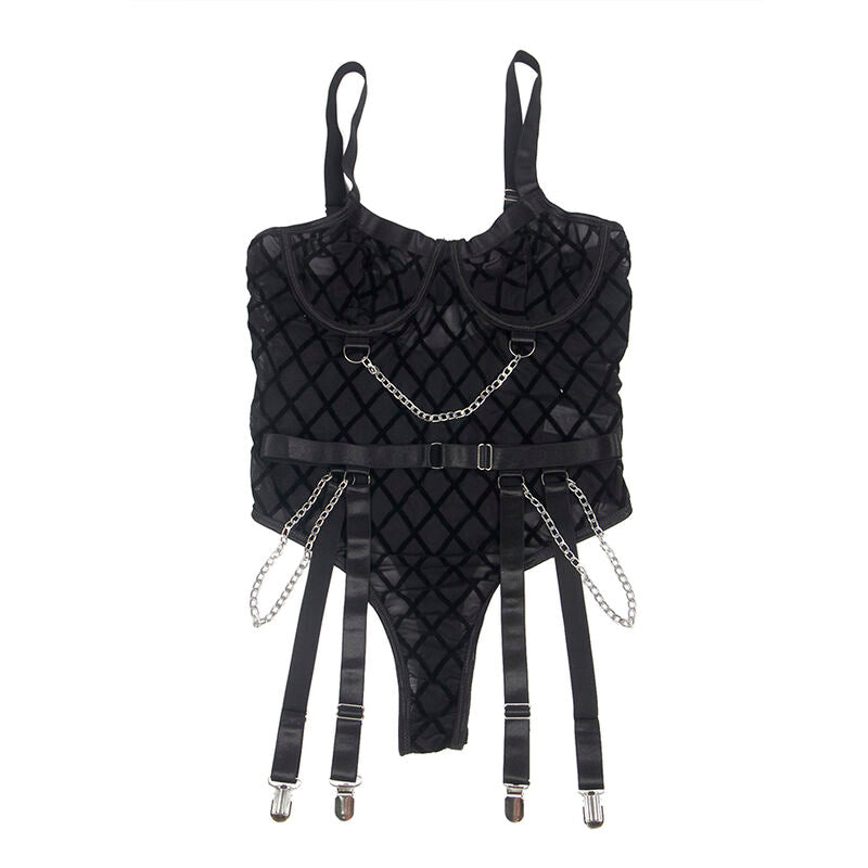 SUBBLIME - 954277 BODYSUIT MET KETTINGEN + KOUSENBANDEN ZWART L/XL