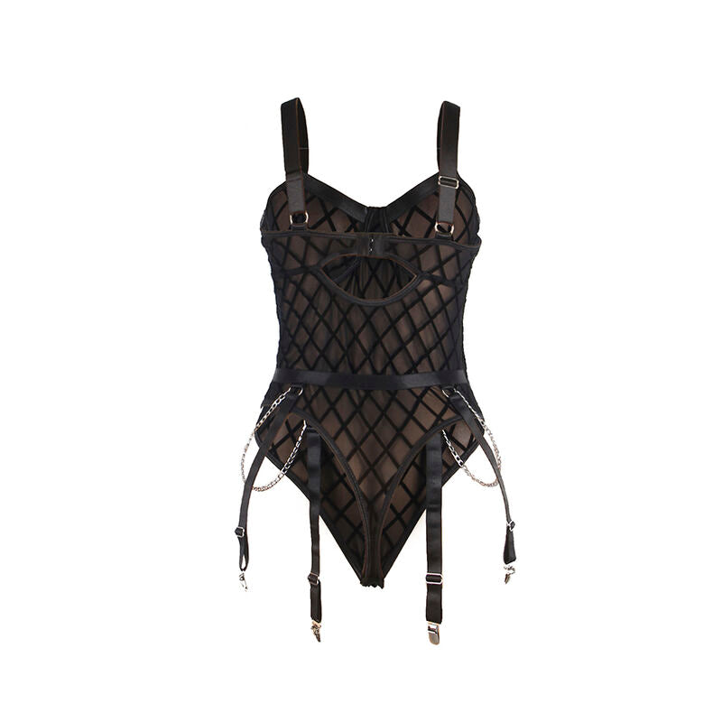 SUBBLIME - 954277 BODYSUIT MET KETTINGEN + KOUSENBANDEN ZWART L/XL