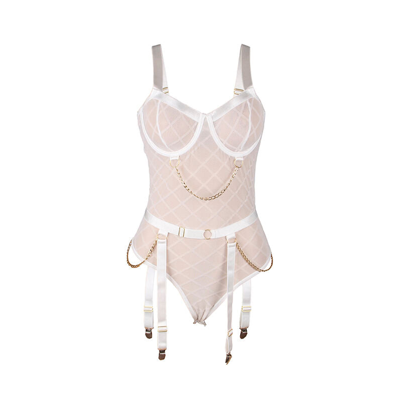 SUBBLIME - 954284 BODYSUIT MET KETTINGEN + JARRETELLE WIT S/M