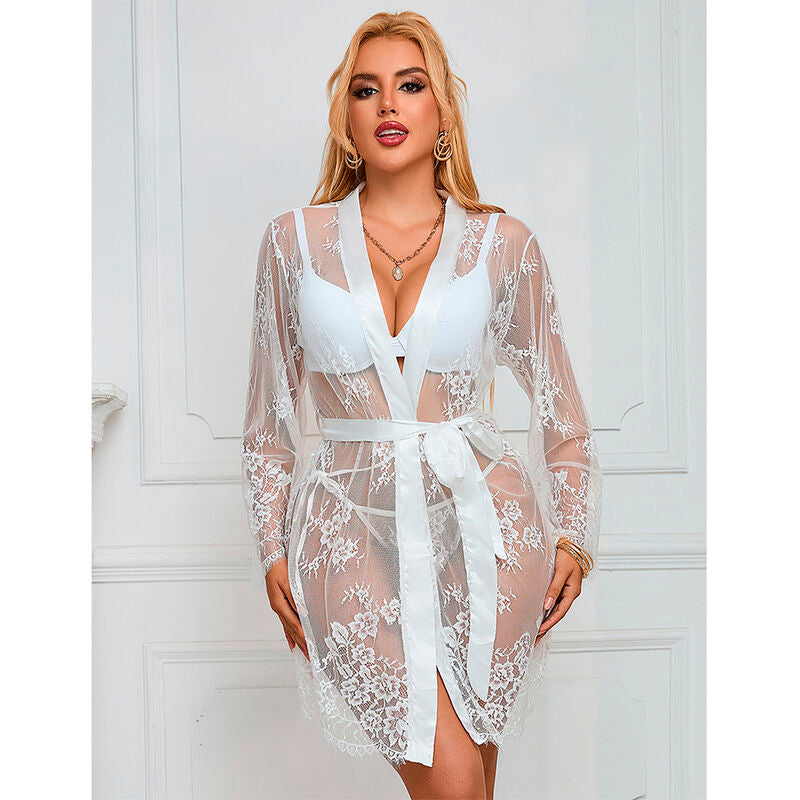 SUBBLIME - 954376 NACHTJURK MET LANGE MOUWEN EN WIT BLOEMENDESIGN L/XL