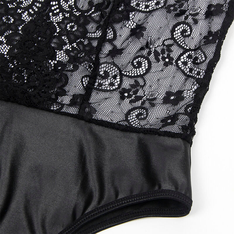 SUBBLIME - 954383 SEXY BODYSUIT MET KOUSENBANDEN ZWART S/M