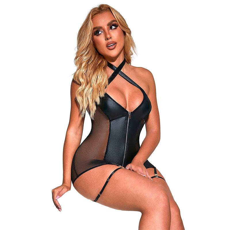 SUBBLIME - 954444 SEXY ZWARTE LEDEREN MESH JURK S/M
