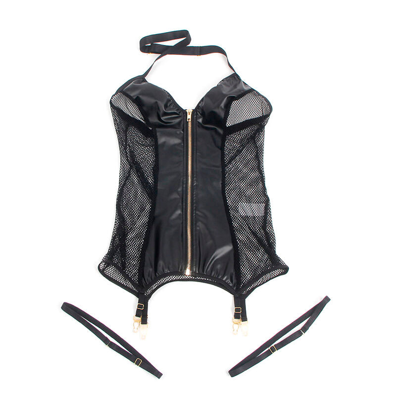 SUBBLIME - 954451 SEXY ZWARTE LEDEREN MESH JURK L/XL