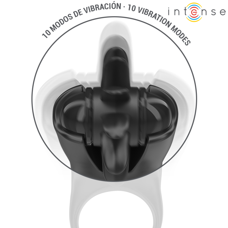 INTENSE - MABEL VIBRERENDE RING 10 VIBRATIES MET CLITORALE STIMULATOR ZWART