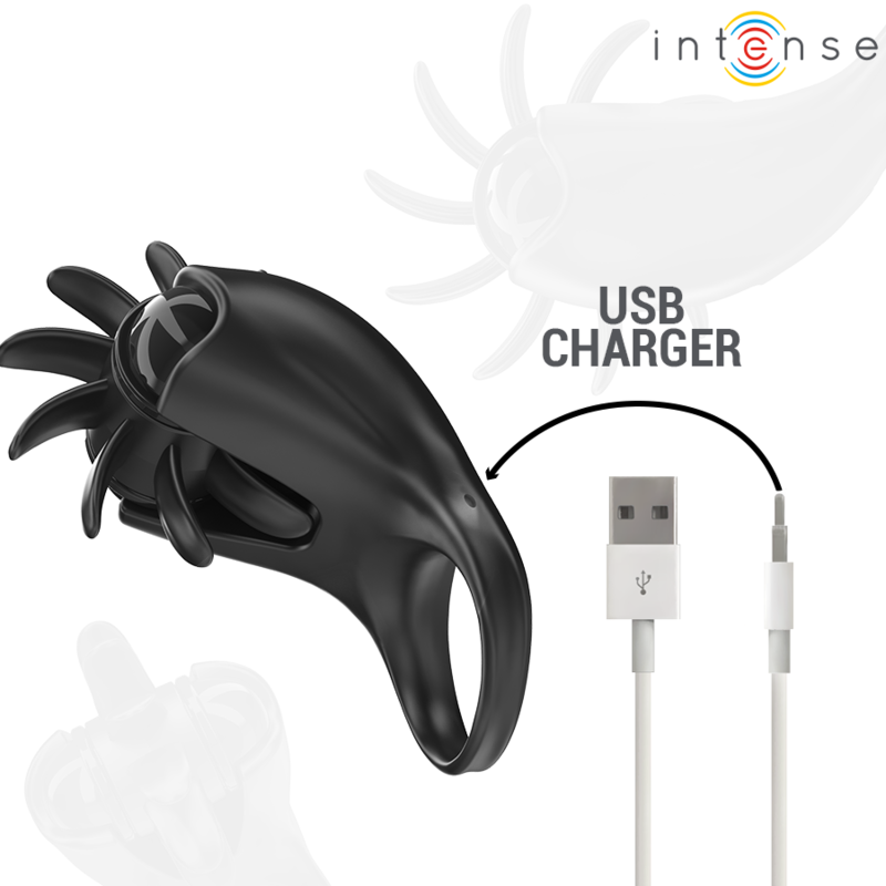 INTENSE - MABEL VIBRERENDE RING 10 VIBRATIES MET CLITORALE STIMULATOR ZWART