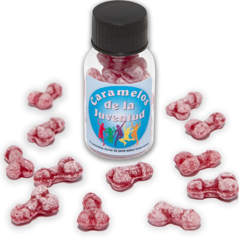 Spicy Devil - 12 jeugdige snoepjes, penisvormig, aardbei/kers