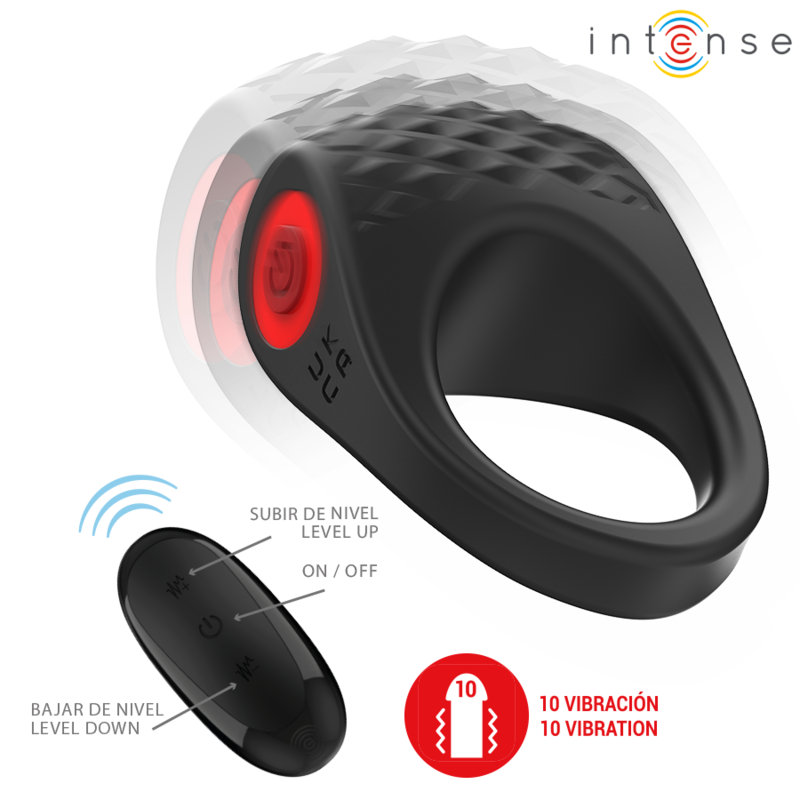 INTENSE - KLOVER VIBRERENDE PENISRING 10 VIBRATIES ZWART