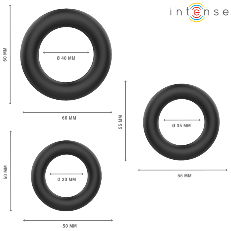 INTENSE - HUGH 3 BASIS PENIS RINGEN SILICONEN ZWART