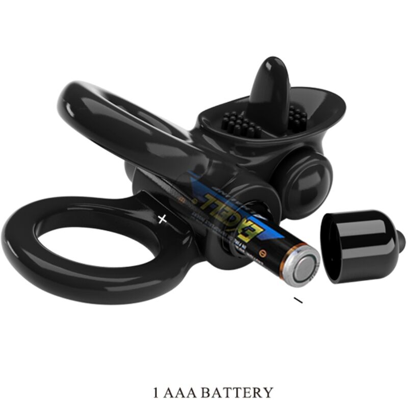 PRETTY LOVE - PASSIONATE RING DUBBELE VIBRATIERING + CLITORALE STIMULATOR ZWART