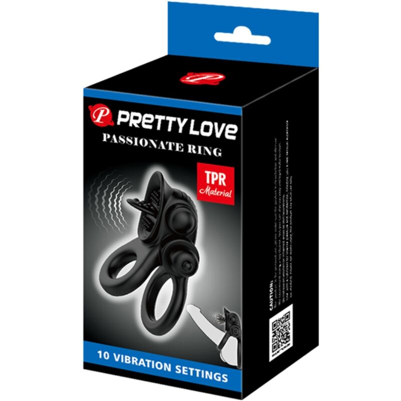 PRETTY LOVE - PASSIONATE RING DUBBELE VIBRATIERING + CLITORALE STIMULATOR ZWART