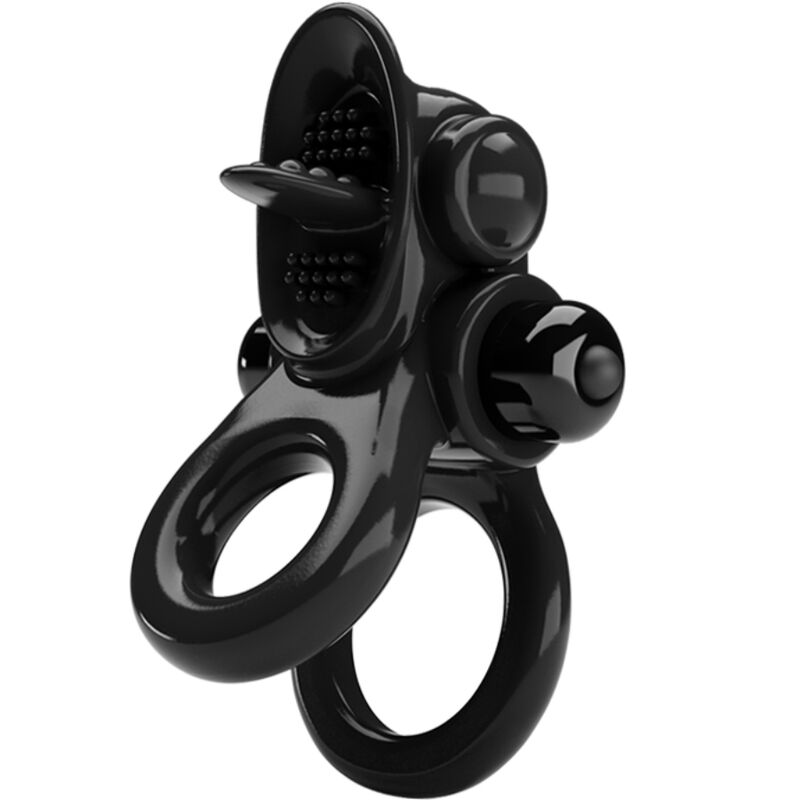 PRETTY LOVE - PASSIONATE RING DUBBELE VIBRATIERING + CLITORALE STIMULATOR ZWART