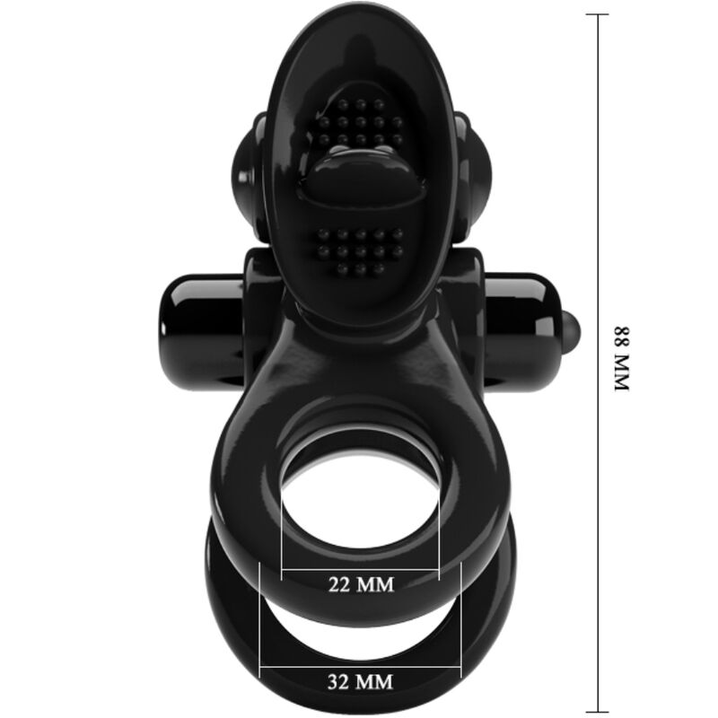 PRETTY LOVE - PASSIONATE RING DUBBELE VIBRATIERING + CLITORALE STIMULATOR ZWART