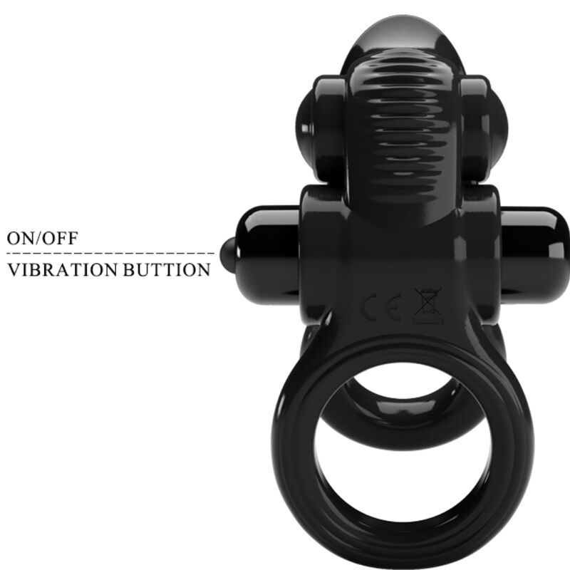 PRETTY LOVE - PASSIONATE RING DUBBELE VIBRATIERING + CLITORALE STIMULATOR ZWART