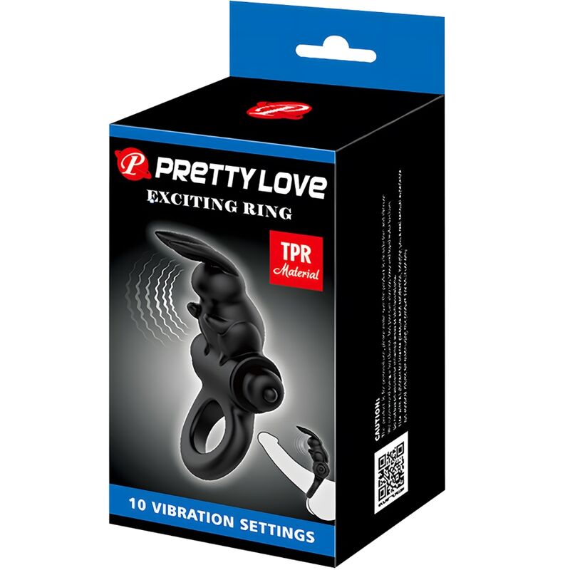 PRETTY LOVE - SPANNENDE RING KONIJN VIBRERENDE RING 10 VIBRATIES ZWART