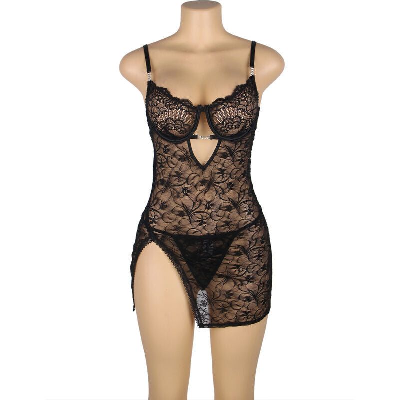 SUBBLIME - 954185 KANTEN BABYDOLL MET VERSTELBARE BANDJES ZWART S/M