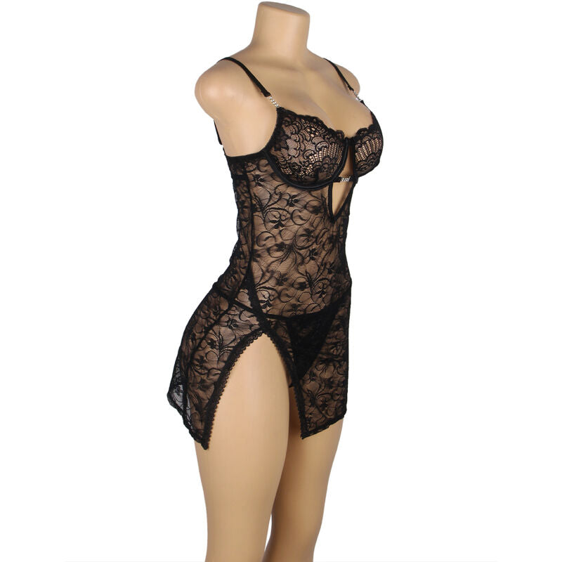SUBBLIME - 954185 KANTEN BABYDOLL MET VERSTELBARE BANDJES ZWART S/M