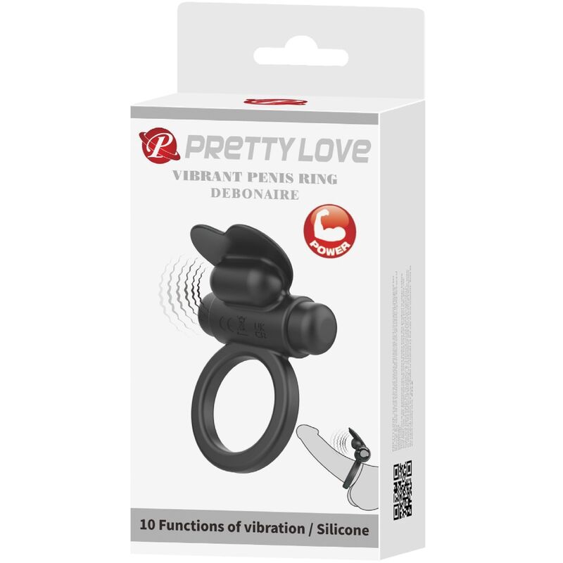 PRETTY LOVE - DEBONAIRE RABBIT VIBRATIERING 10 VIBRATIES ZWART
