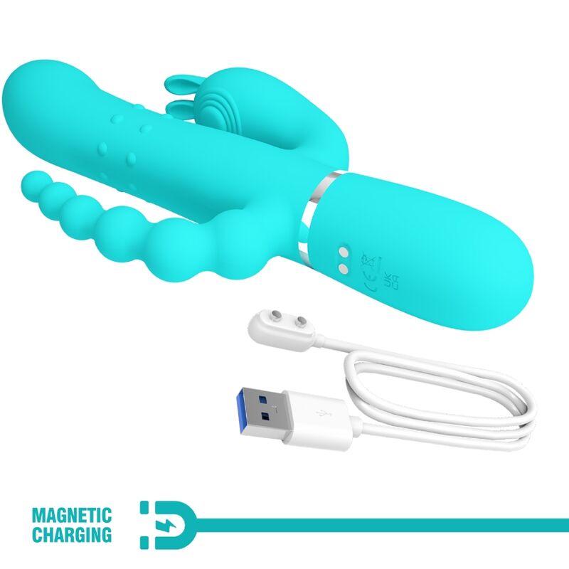 PRETTY LOVE - CAMMY TRIPLE RABBIT MULTIFUNCTIONELE VIBRATOR 4 IN 1 BLAUW
