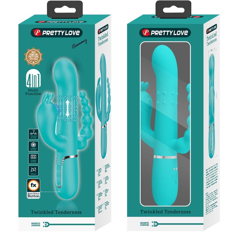 PRETTY LOVE - CAMMY TRIPLE RABBIT MULTIFUNCTIONELE VIBRATOR 4 IN 1 BLAUW
