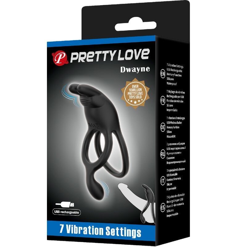 PRETTY LOVE - SETH DOUBLE RING VIBRERENDE KONIJN 7 VIBRATIES ZWART