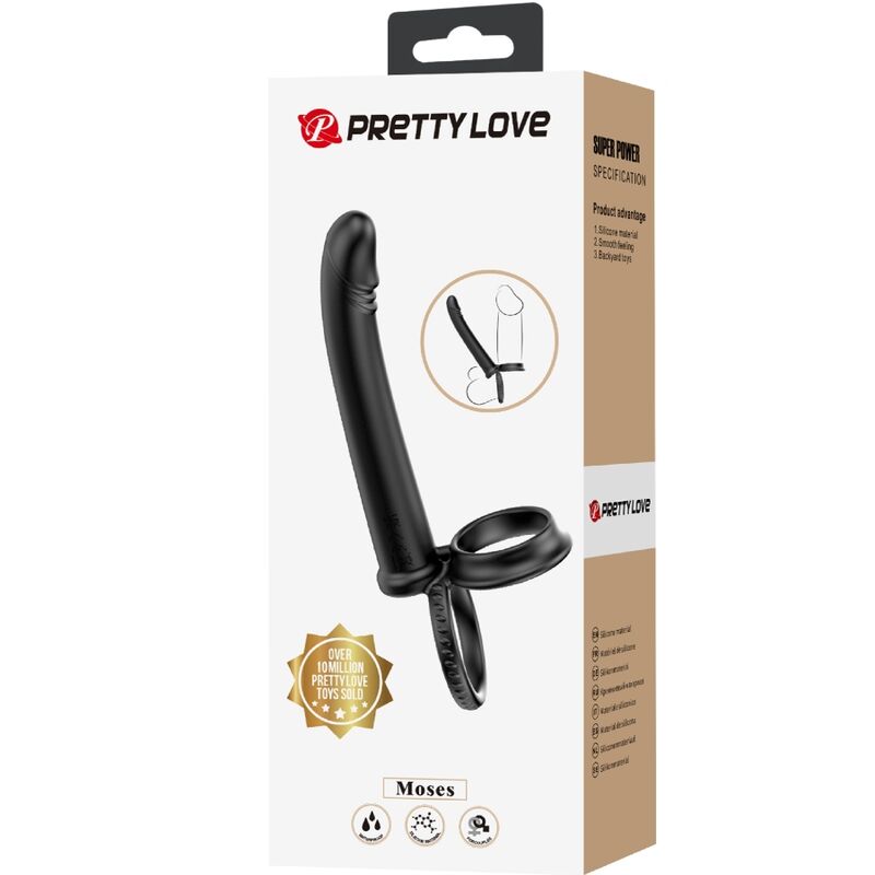 PRETTY LOVE - MOSES DUBBELE PENISRING VOOR VROUWEN, ZWARTE PENETRATIE