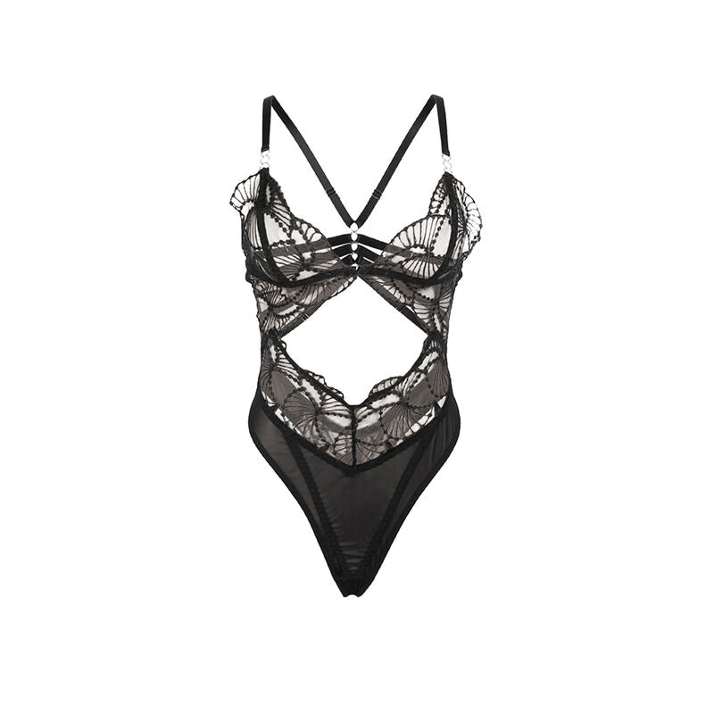 SUBBLIME - 955229 TRANSPARANTE BODY MET ZWARTE HOLLE KANT L/XL