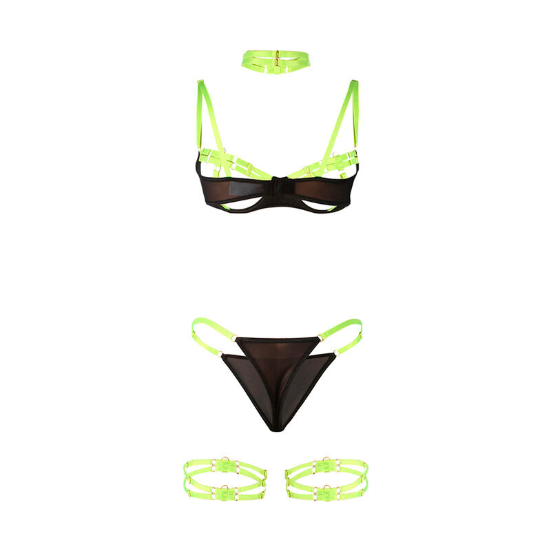 SUBBLIME - 955274 BH-SET MET KRAAG- EN BEENDETAILS FLUORESCEREND GROEN S/M