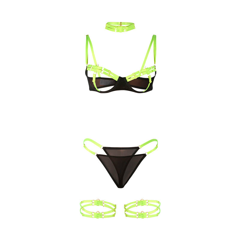 SUBBLIME - 955274 BH-SET MET KRAAG- EN BEENDETAILS FLUORESCEREND GROEN S/M