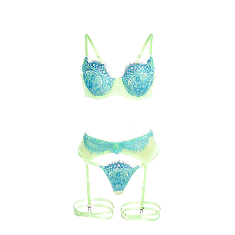 SUBBLIME - 955328 KANTEN BH EN KORRELSET GROEN EN BLAUW L/XL