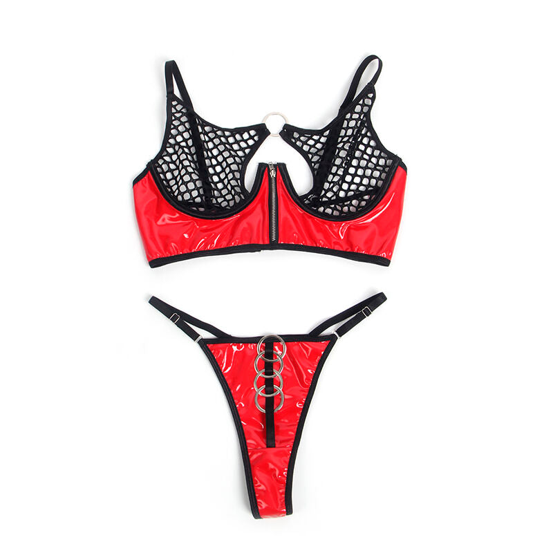 SUBBLIME - 955533 ROOD LAKLEDEREN MESH RITS BH SET S/M