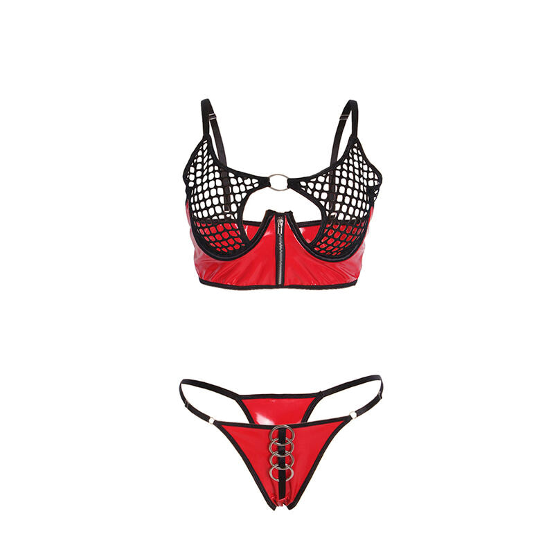 SUBBLIME - 955533 ROOD LAKLEDEREN MESH RITS BH SET S/M