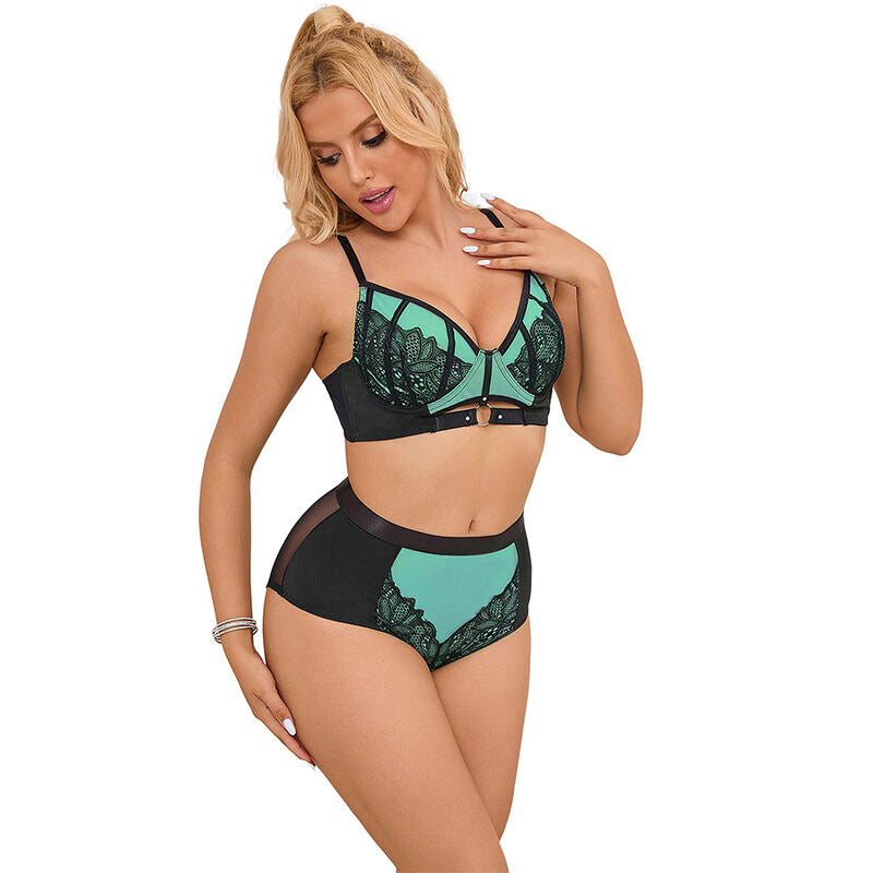 SUBBLIME - 955557 GROENE LAKLEDEREN MESH RITS BH SET S/M