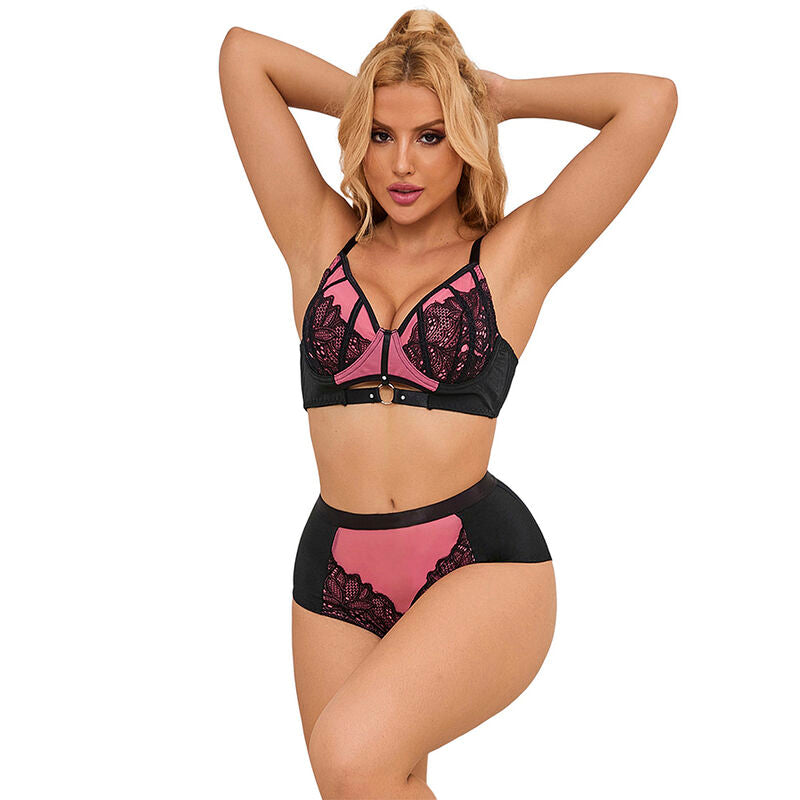 SUBBLIME - 955588 ROZE LAKLEDEREN MESH RITS BH SET L/XL