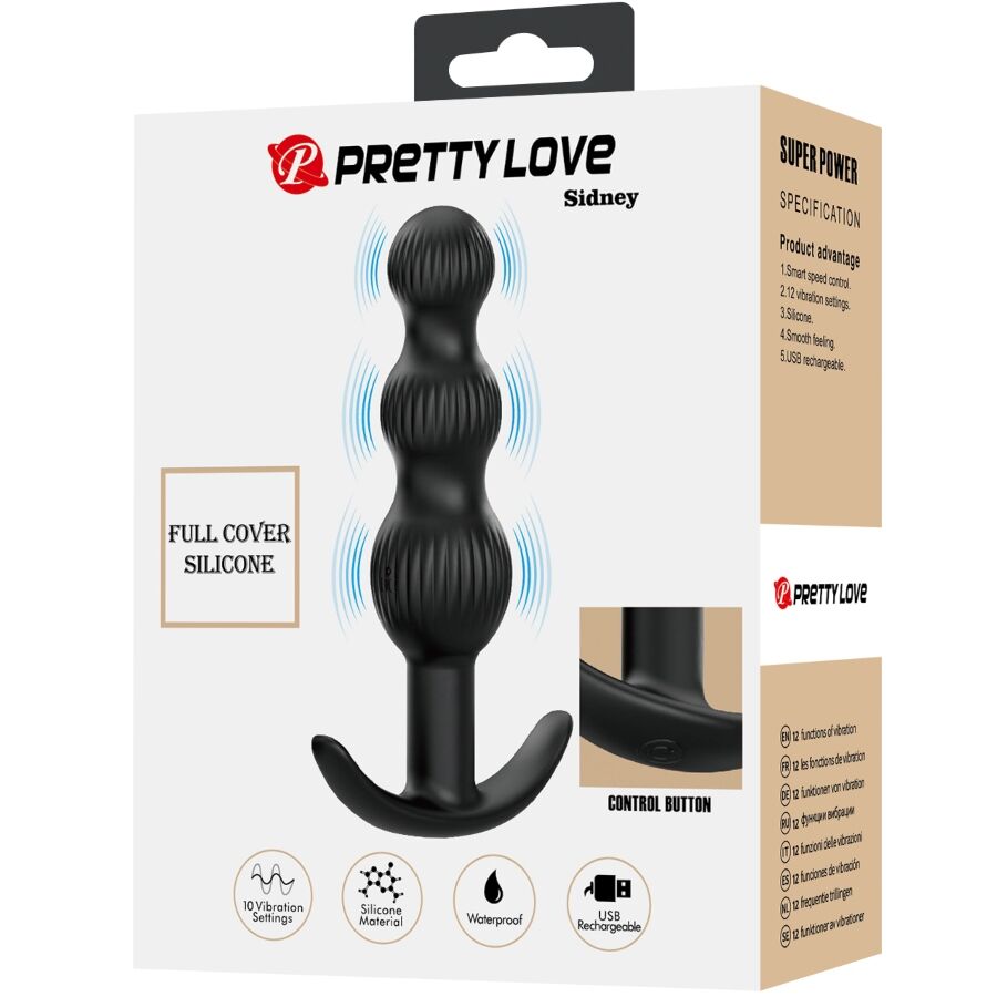 PRETTY LOVE - SIDNEY ANALE VIBRATOR 10 VIBRATIES ZWART