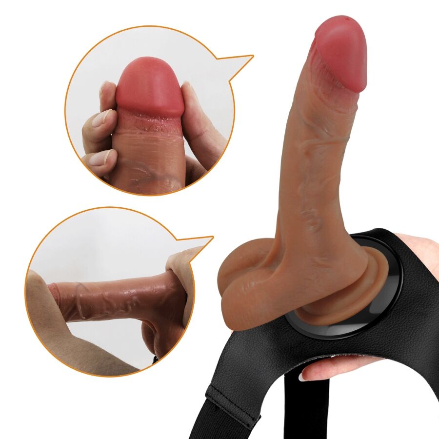 PRETTY LOVE - UNIVERSEEL HARNAS SLIPJE MET VIBRERENDE EN SPUITENDE DILDO 15,5 CM MULATTO