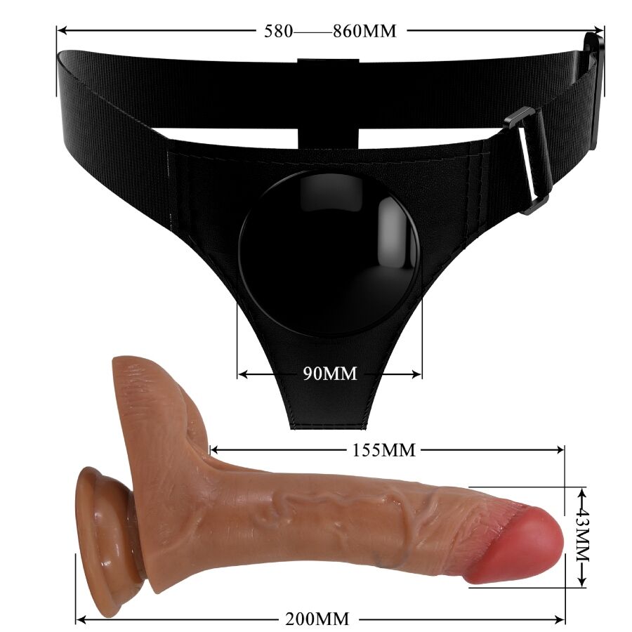 PRETTY LOVE - UNIVERSEEL HARNAS SLIPJE MET VIBRERENDE EN SPUITENDE DILDO 15,5 CM MULATTO