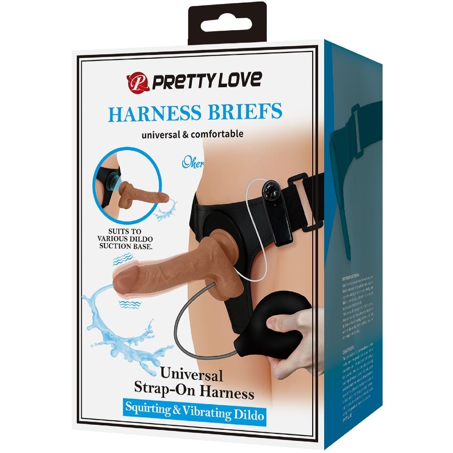 PRETTY LOVE - UNIVERSEEL HARNAS SLIPJE MET VIBRERENDE EN SPUITENDE DILDO 15,5 CM MULATTO