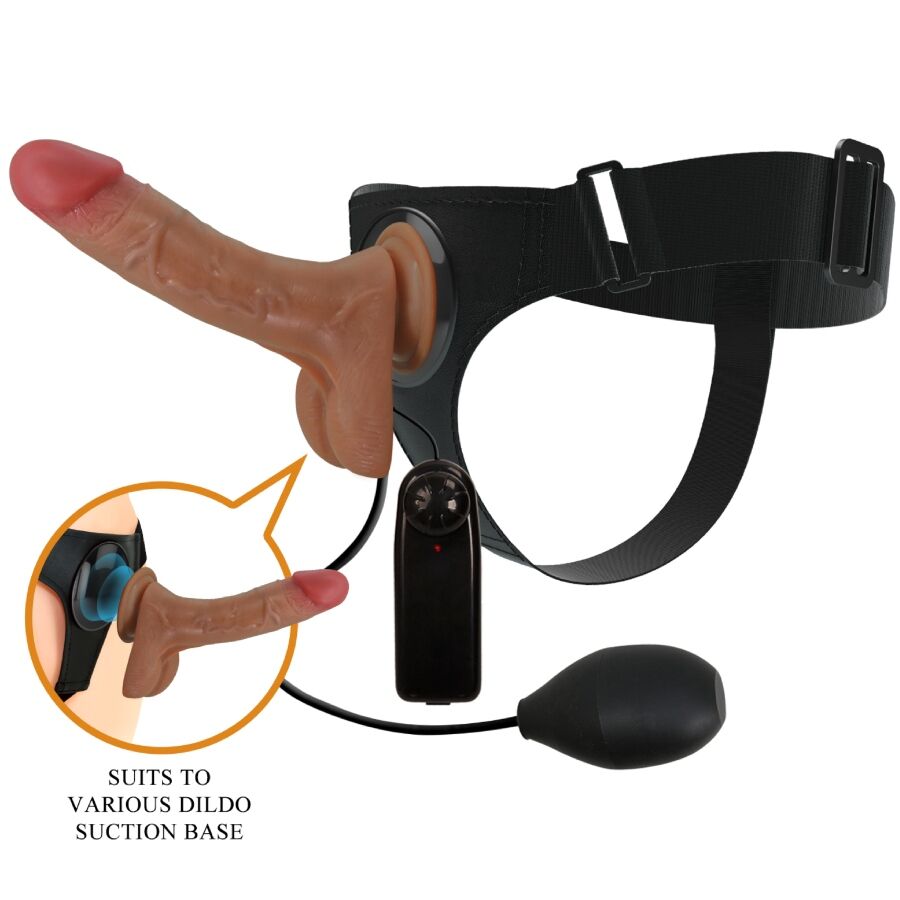 PRETTY LOVE - UNIVERSEEL HARNAS SLIPJE MET VIBRERENDE EN SPUITENDE DILDO 15,5 CM MULATTO