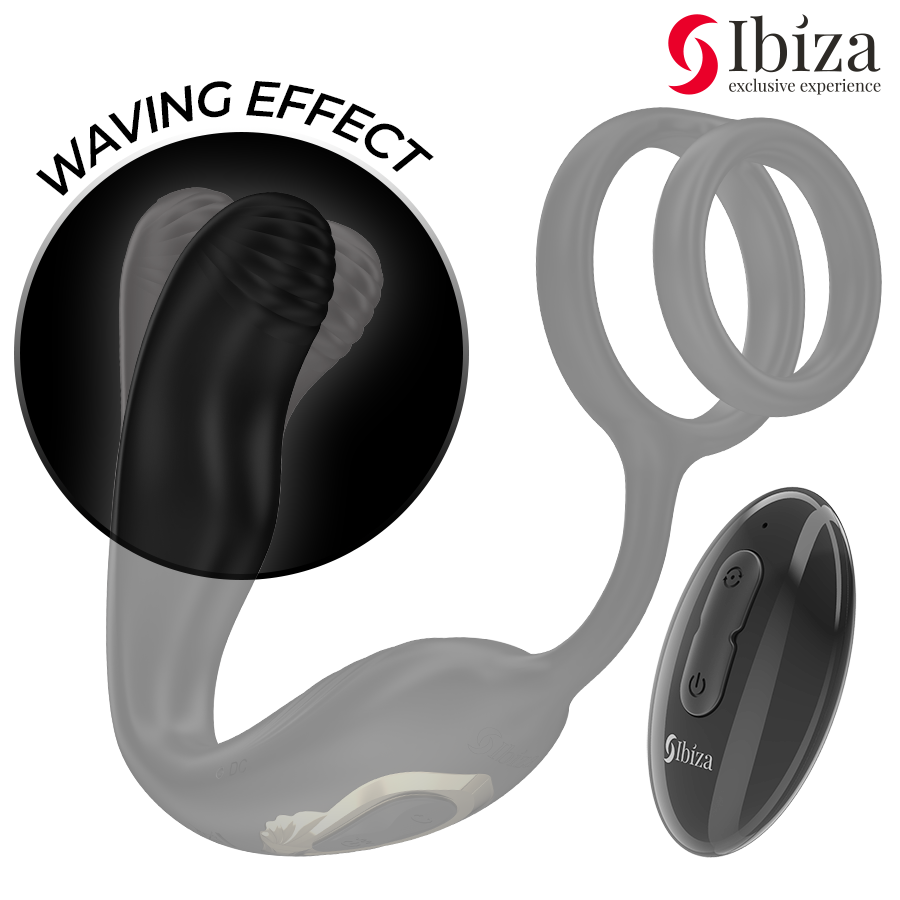 IBIZA - WIGGLE PLUG ANALE ROTATOR MET AFSTANDSBEDIENING MET VIBRO-PERINEUM EN PENISVERGROTENDE RINGEN