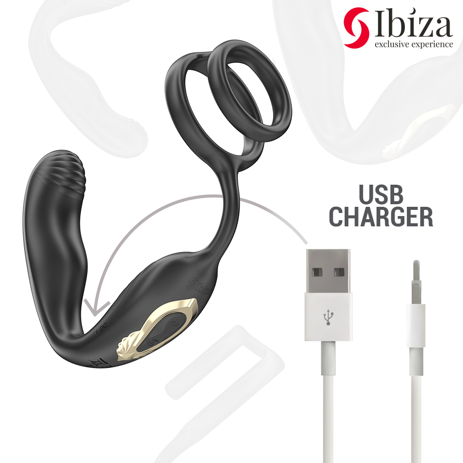 IBIZA - WIGGLE PLUG ANALE ROTATOR MET AFSTANDSBEDIENING MET VIBRO-PERINEUM EN PENISVERGROTENDE RINGEN