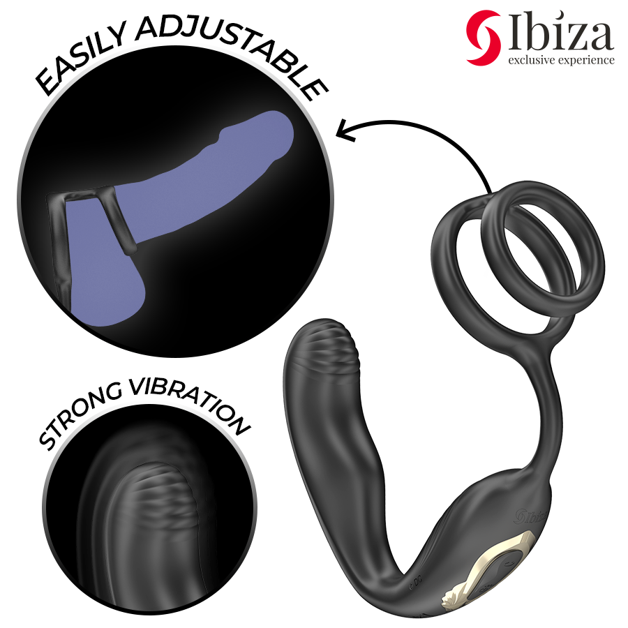 IBIZA - WIGGLE PLUG ANALE ROTATOR MET AFSTANDSBEDIENING MET VIBRO-PERINEUM EN PENISVERGROTENDE RINGEN