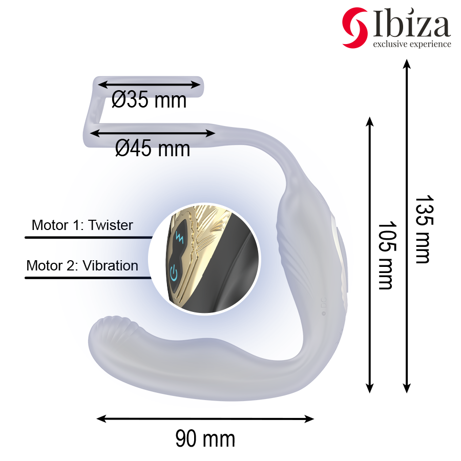 IBIZA - WIGGLE PLUG ANALE ROTATOR MET AFSTANDSBEDIENING MET VIBRO-PERINEUM EN PENISVERGROTENDE RINGEN