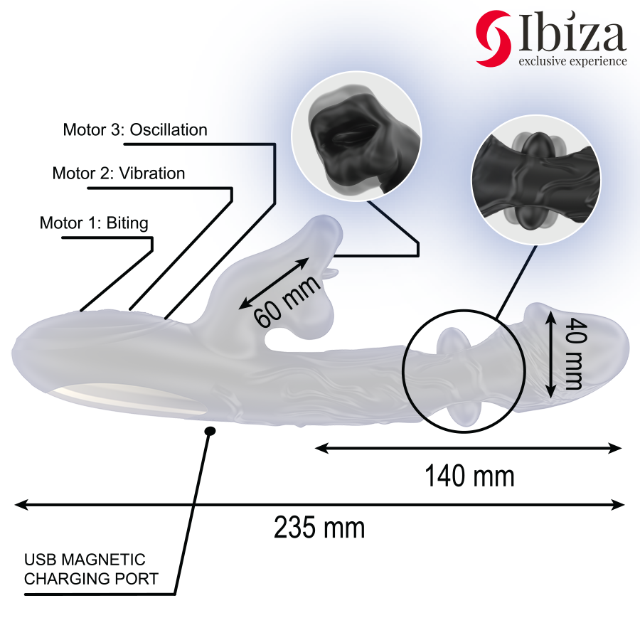 IBIZA - CLITORALE VIBRATOR EN STIMULATOR MET BIJTENDE EFFECT EN ROTATIE