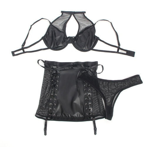 SUBBLIME - 957582 CONJUNTO SUJETADOR Y FALDA DE CUERO NEGRO S/M