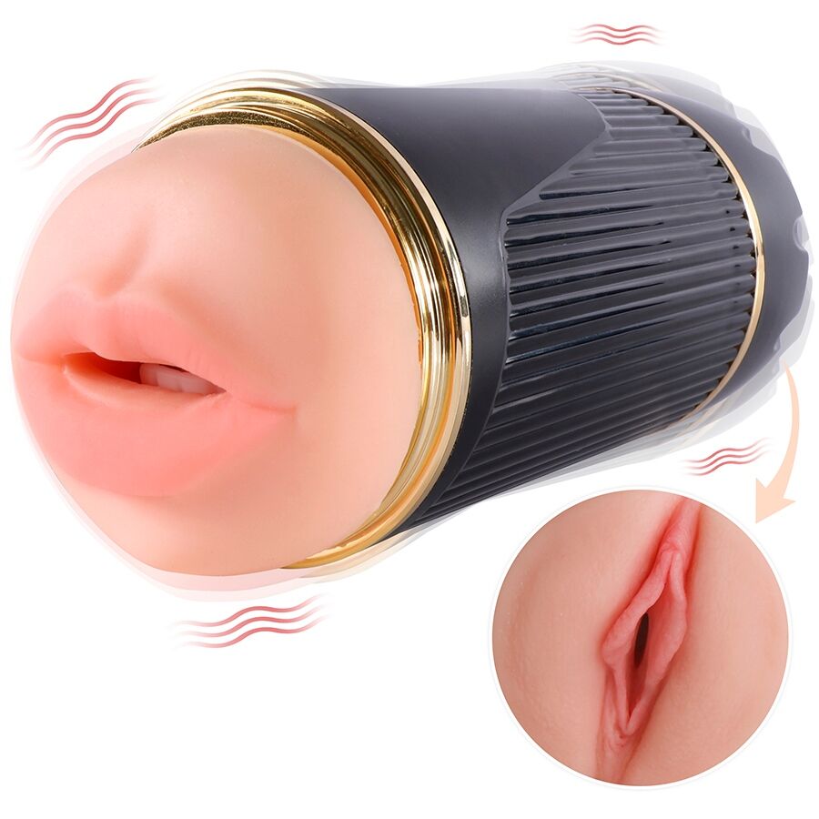 SHEQU - KAY DUBBELE MASTURBATOR MET DUBBELE VIBRATIE MOND EN VAGINA