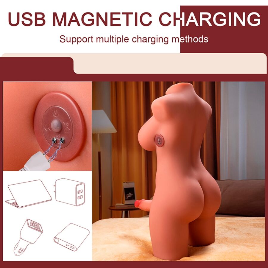 XISE - MIAH LADY BOY VROUWELIJKE TORSO MET VIBRERENDE EN STUWENDE DILDO 55 CM