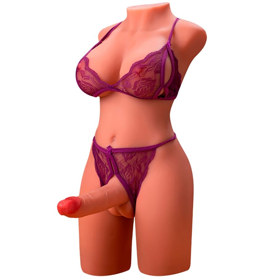XISE - MIAH LADY BOY VROUWELIJKE TORSO MET VIBRERENDE EN STUWENDE DILDO 55 CM
