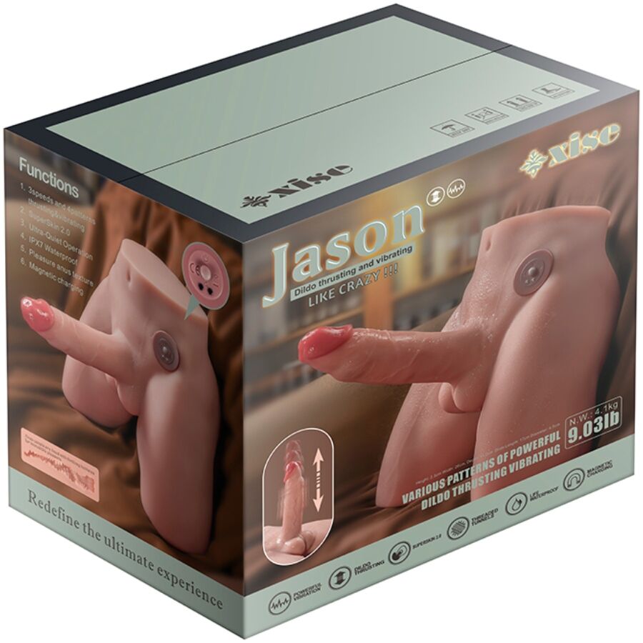 XISE - JASON REALISTISCHE DILDO MASTURBATOR MET STOOT EN VIBRATIE 17 CM