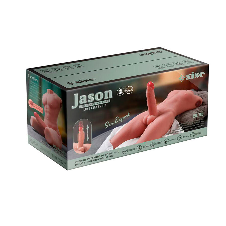 XISE - JASON HALF BODY REALISTISCHE MANNELIJKE TORSO MET STOOT EN VIBRATIE 55 CM