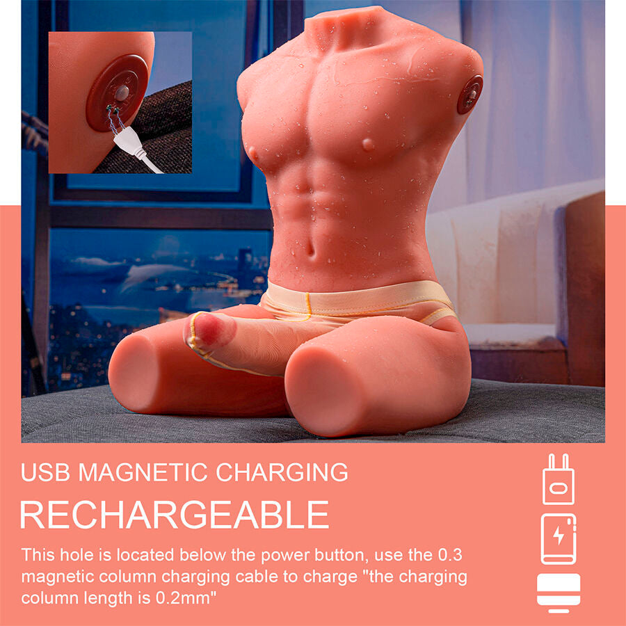 XISE - JASON HALF BODY REALISTISCHE MANNELIJKE TORSO MET STOOT EN VIBRATIE 55 CM